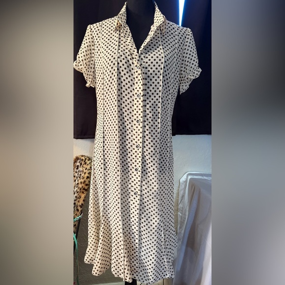 Sandra Darren Cream and Black Polka Dot Dress - Picture 3 of 10